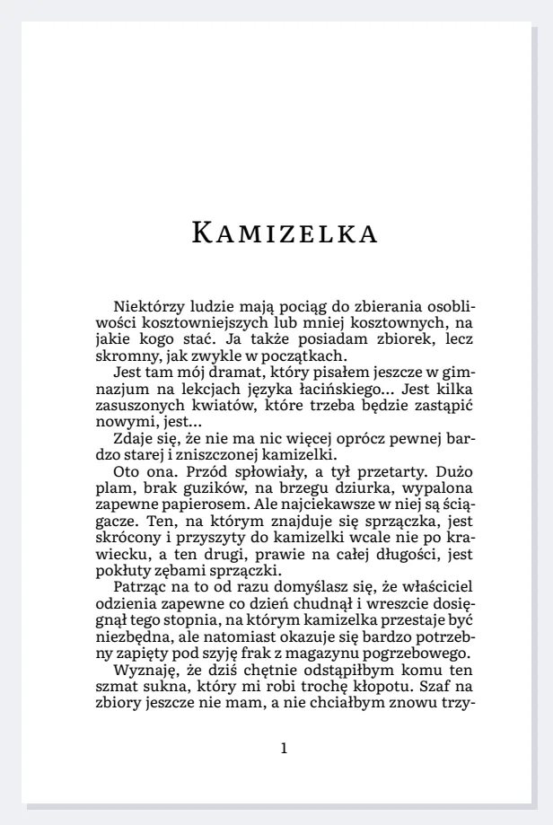 Pierwsza strona „Kamizelki” Prusa złożona Zecerem